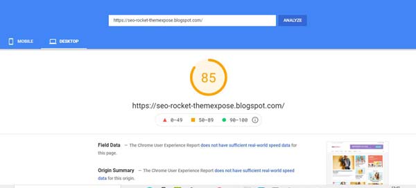 Seo Rocket Blogger Template Google Page Speed Report Desktop