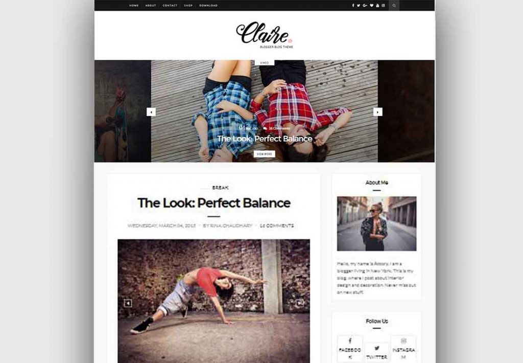 Claire Blogger Template Personal & Responsive